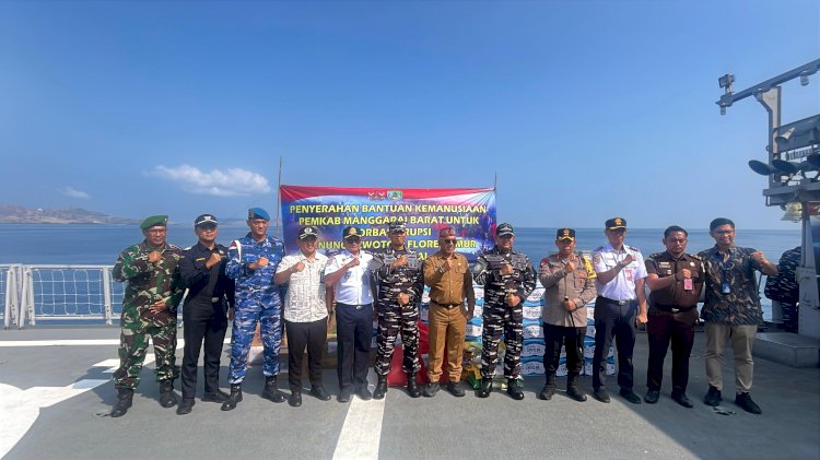 TNI-POLRI Bersama Masyarakat Manggarai Barat Kembali Kirimkan Bantuan Bagi Korban Erupsi Gunung Lewotobi